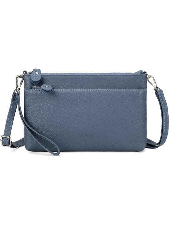 Handbags - Women's Grey Blue Genuine Leather Wristlet Clutch Wallet Crossbody Handbag